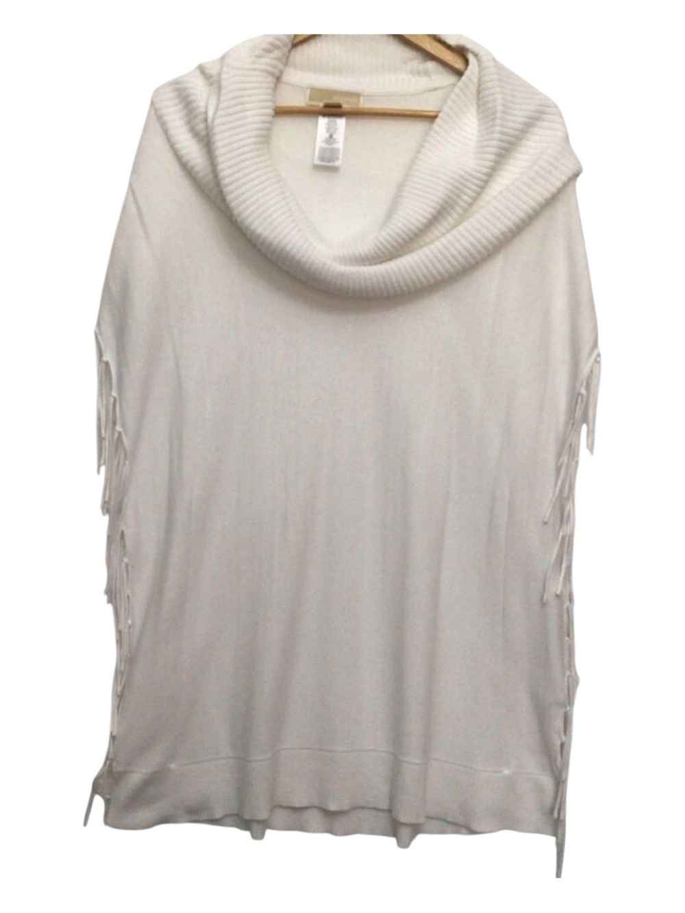 MICHAEL Kors fringe oversized knit Poncho sweater cotton blend ecru white knit